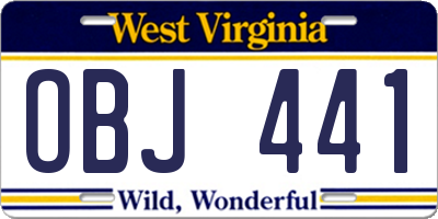 WV license plate OBJ441