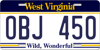 WV license plate OBJ450