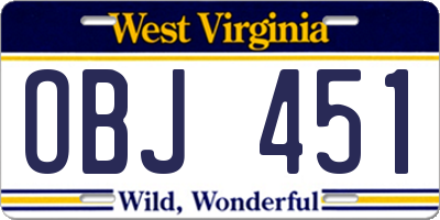 WV license plate OBJ451
