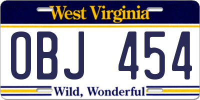 WV license plate OBJ454