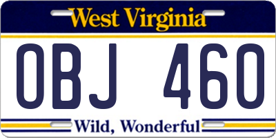 WV license plate OBJ460