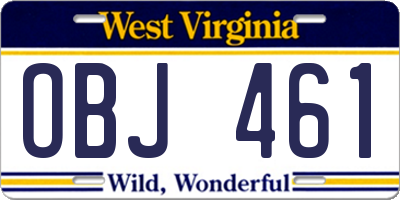 WV license plate OBJ461