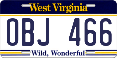 WV license plate OBJ466