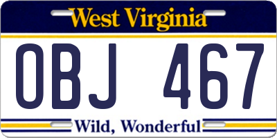 WV license plate OBJ467