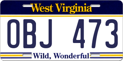 WV license plate OBJ473