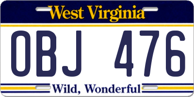 WV license plate OBJ476