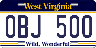 WV license plate OBJ500