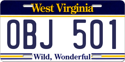 WV license plate OBJ501