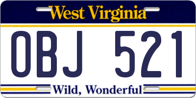 WV license plate OBJ521
