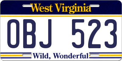 WV license plate OBJ523