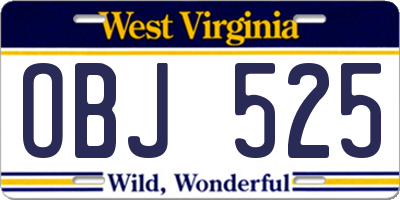 WV license plate OBJ525