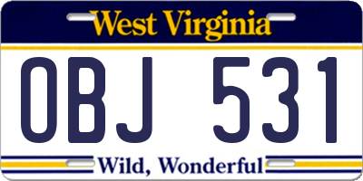 WV license plate OBJ531