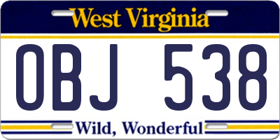 WV license plate OBJ538