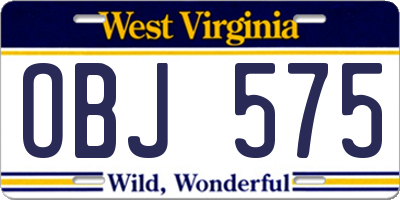 WV license plate OBJ575
