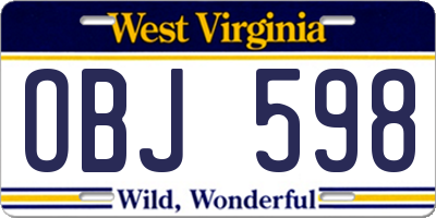 WV license plate OBJ598
