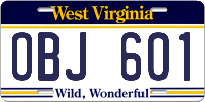 WV license plate OBJ601