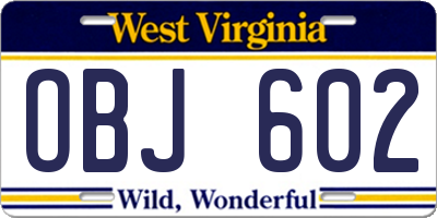 WV license plate OBJ602