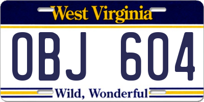 WV license plate OBJ604