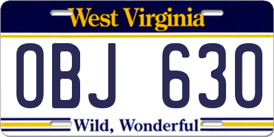 WV license plate OBJ630