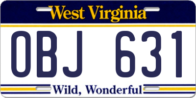 WV license plate OBJ631