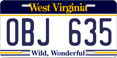 WV license plate OBJ635