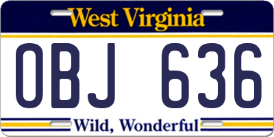 WV license plate OBJ636