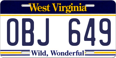 WV license plate OBJ649