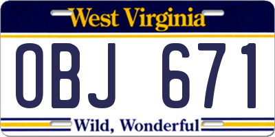 WV license plate OBJ671