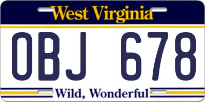 WV license plate OBJ678