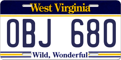 WV license plate OBJ680