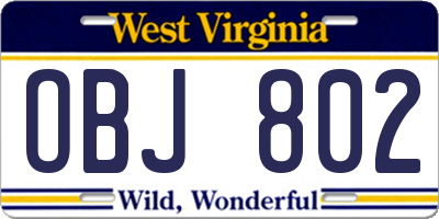 WV license plate OBJ802