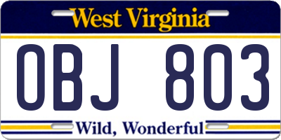 WV license plate OBJ803