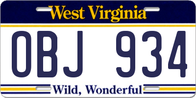 WV license plate OBJ934