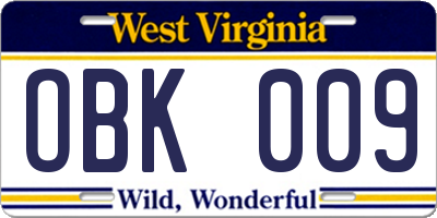WV license plate OBK009