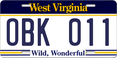 WV license plate OBK011