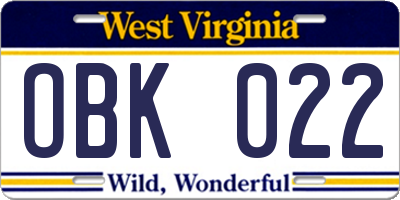 WV license plate OBK022