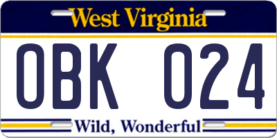 WV license plate OBK024