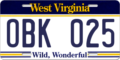 WV license plate OBK025