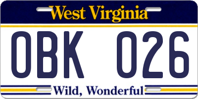 WV license plate OBK026