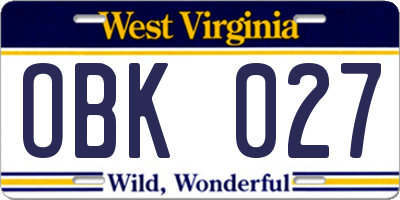 WV license plate OBK027