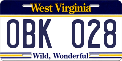 WV license plate OBK028