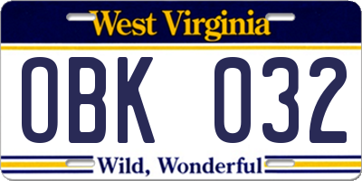 WV license plate OBK032