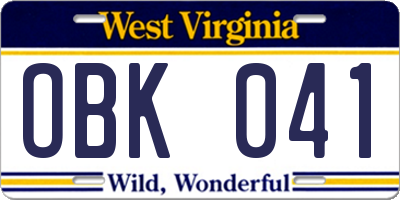 WV license plate OBK041