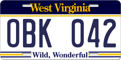 WV license plate OBK042