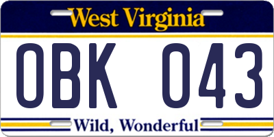 WV license plate OBK043
