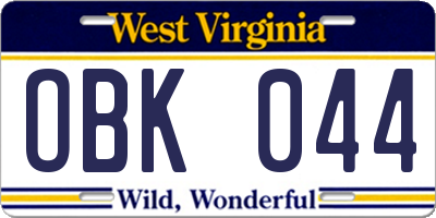 WV license plate OBK044