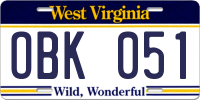 WV license plate OBK051