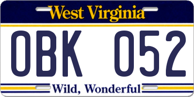 WV license plate OBK052