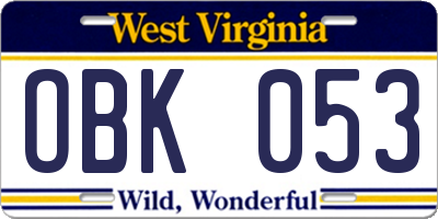 WV license plate OBK053