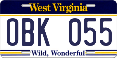 WV license plate OBK055
